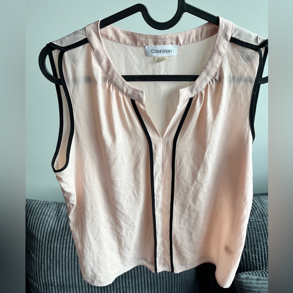 Calvin Klein Women's Blush and Black Trim Blouse